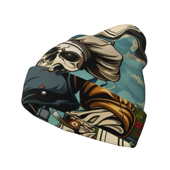Lsque Skeleton Chef BBQ Scene Pattern Knitted Beanie, Unisex Winter Hat, Knit Hat Winter Beanies Thick Fisherman Beanies Cuffed Plain Skull Caps