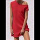 thumbnail image 4 of Vestido Mini de Punto Elástico con Hombros Descubiertos y Mangas para Mujer, Vestido Holgado para Vacaciones, Atuendo Liso. Rojo XL, 4 of 7