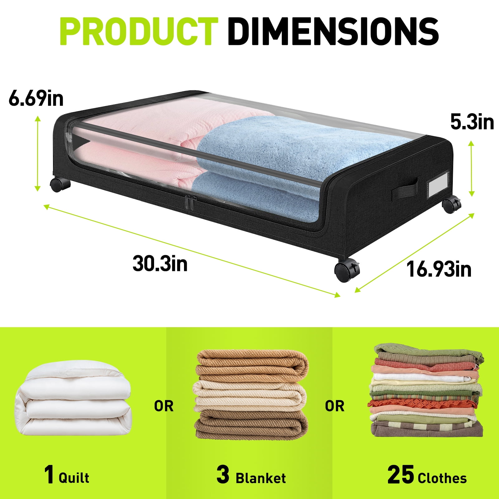 Under Bed Storage with Wheels, 2 pack Under Bed Storage Containers Closet Organizer, Large Capacity Drawer Shoes Storage for Clothes,Blankets,Toys,Bedding