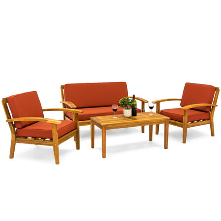 Best Choice Products 4-Piece Acacia Wood Sofa Set w/ Water Resistant (Best Wood To Use In Water)