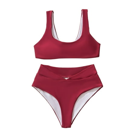 

Quealent Plus Size Swimsuit For Women Sport Women s New Liquid Matte or Shiny String Bra Swimsuit Top Red L