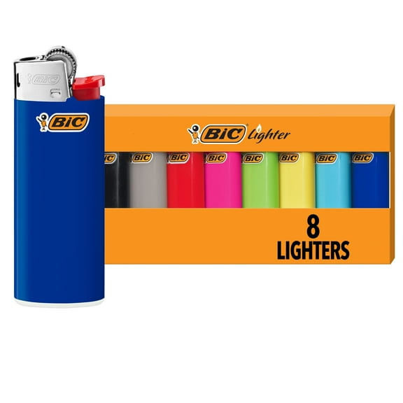 BIC Mini Lighter, Assorted Colors, Set of 8 Pocket Lighters, Safe and Reliable