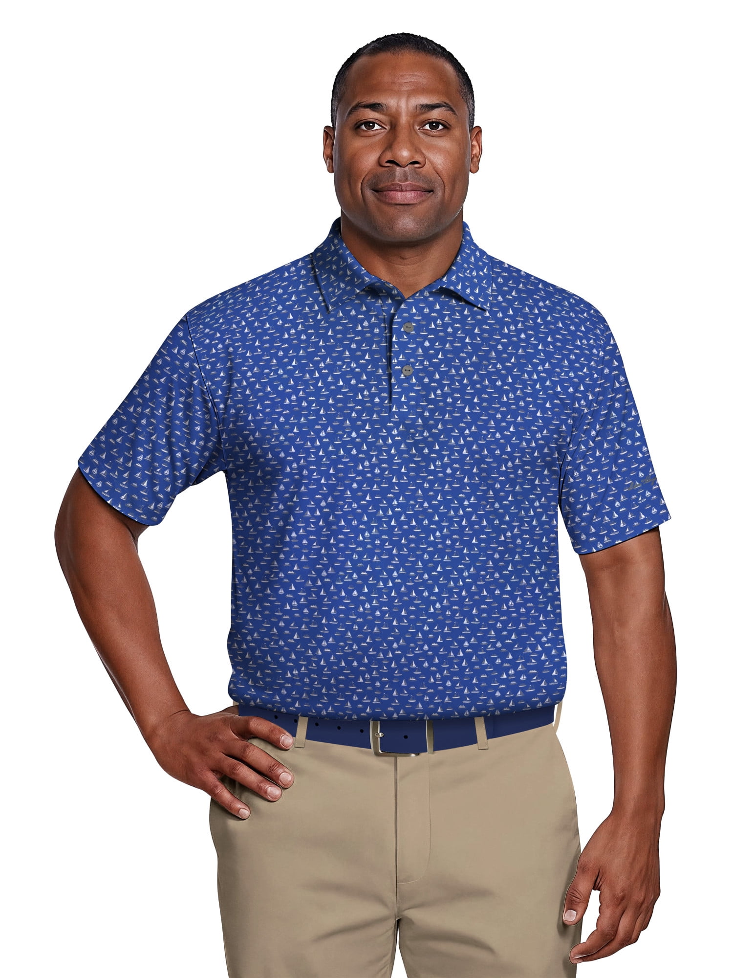 Ben Hogan Men's & Big Men's Performance Boat Print Short Sleeve Polo Shirt, up to 5XL