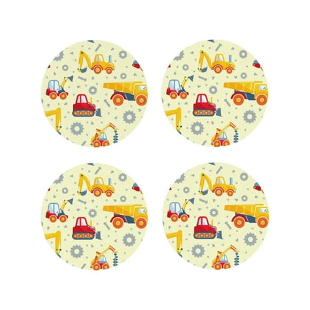 

Matuu Heavy Equipment for Cup Coasters Set of 4 Leather Coasters Desk Coasters for Office Measures 4” x 4”-Round Shape
