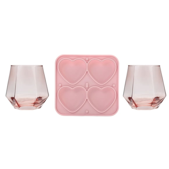 Luv by Betsey Johnson 16oz Stemless Martini Glass Set of 2 and 1 Heart Ice Mold