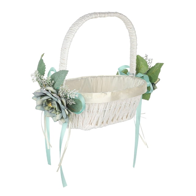 Cesta para niña de flores, cesta de encaje para , cesta tejida, elegante cesta de boda, cesta de flores de satén para banquete de Estilo A