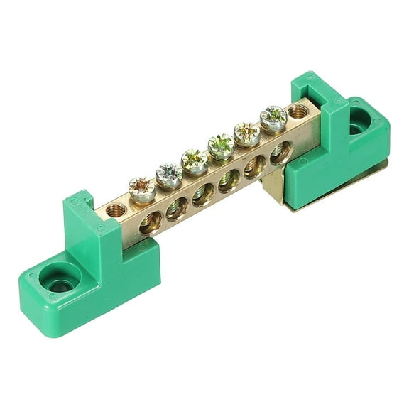 Terminal Ground Bar Screw Block Barrier Brass 6 Positions Green
