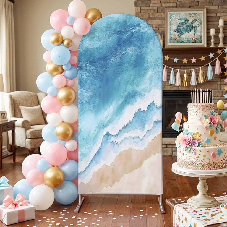 Abstract Beach Ocean Arch Backdrop Covers 6.6 FT, Blue Waves Watercolor ...