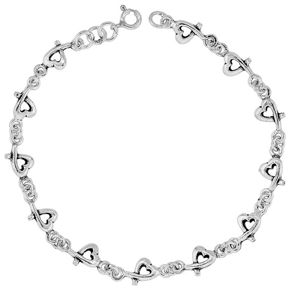925 Sterling Silver Solid Italian Dainty Hearts Charm Bracelet 6mm