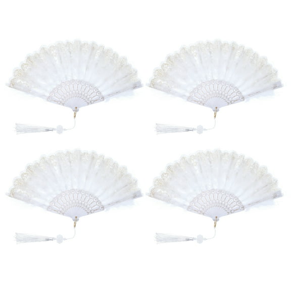 Uxcell Embroidered Flower Marabou Feather Fan Vintage Folding Handheld Fan Chinese Flapper Hand Fans White