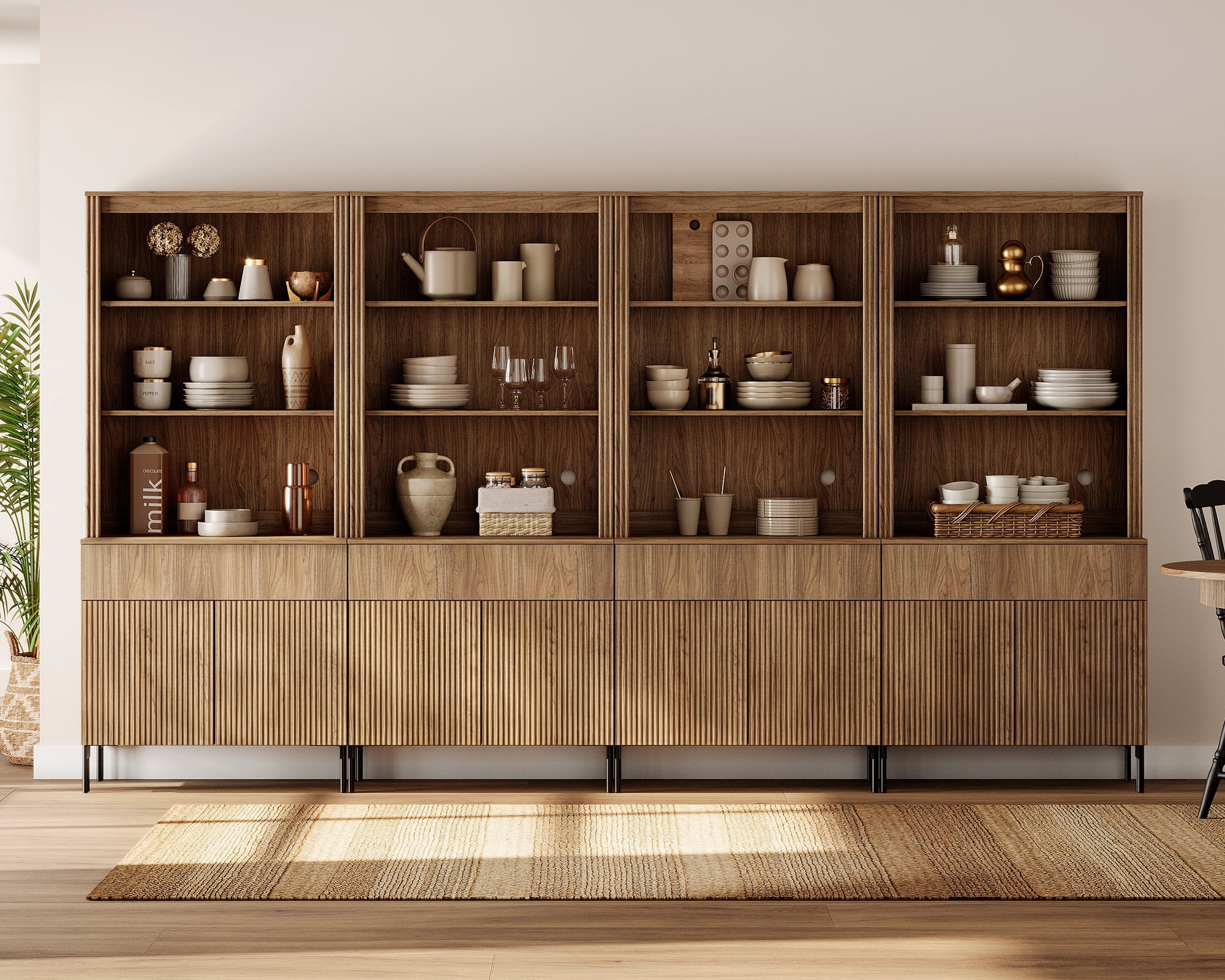 71" Tall Arched Kitchen Pantry Cabinet, Wood Bookcase Display Cabinet With Doors And Adjustable Shelves, Mid-Century Modern Versatile Cupboard For Dining Room, Bedroom