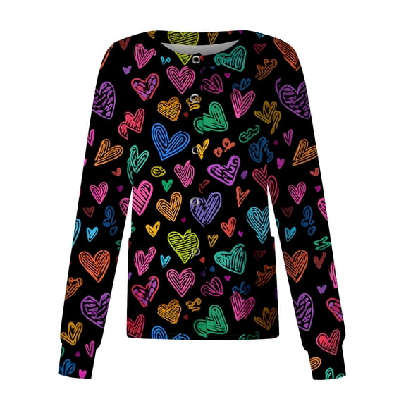 Valentine Day Scrub Tops for Woman Single Breasted Love Heart Print Nursing Scrub Tops Short Sleeve V Neck Quick Dry Medical Scrubs with Pockets Mint Green S