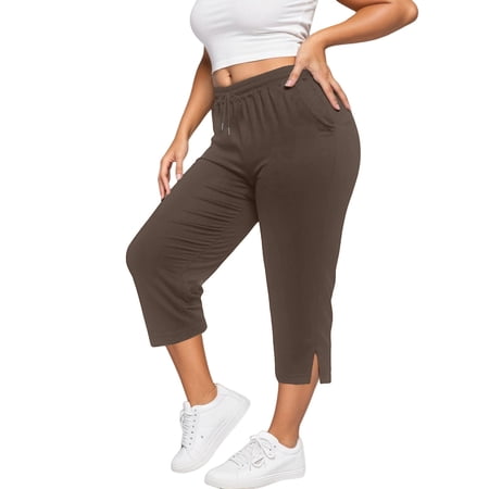 Capri Pants for Women Plus Size Casual Elastic Waist Loose Fit Yoga Sweatpants with Pockets Activewear