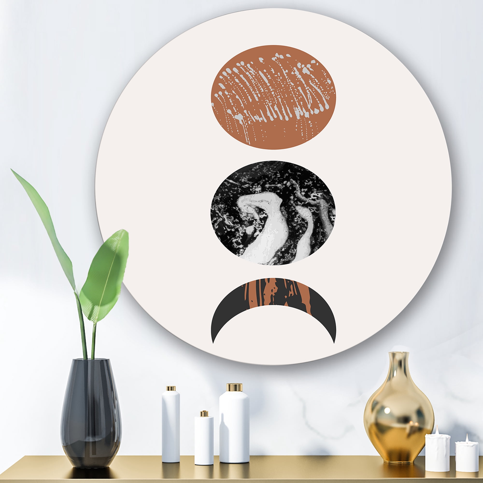 Designart 'Retro Shapes Abstract Moons and Suns' Modern Circle Metal Wall Art 23x23 - Disc of 23