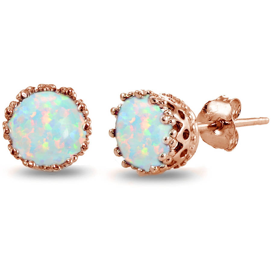 Created Opal Rose Gold Flashed Sterling Silver Crown Stud Earrings ...