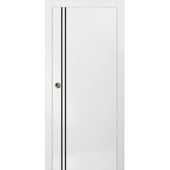 Sliding French Pocket Door 18 x 80 inches with | Planum 0016 White Silk with Frosted Glass | Kit Trims Rail Hardware | Solid Wood Interior Bedroom Sturdy Doors