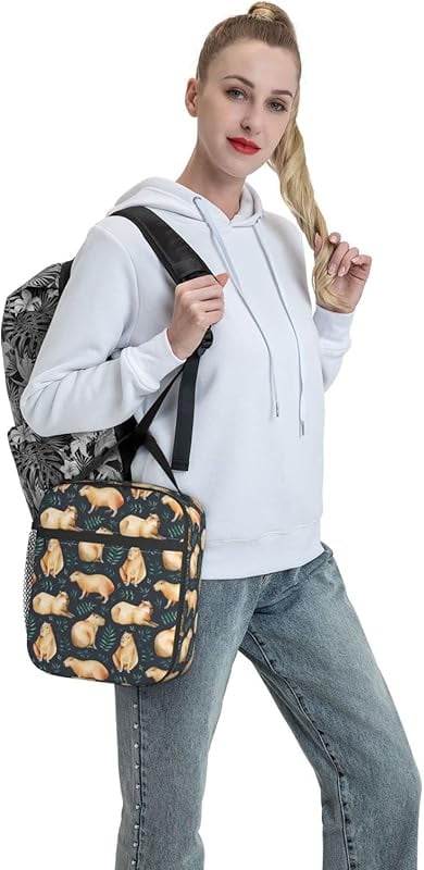 Capybaras Leaf Lunch Box Insulated Thermal Reusable Lunch Bag Cooler Totes For Men Work Office Picnic Hiking