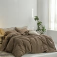 thumbnail image 7 of MooMee Duvet Cover Set Cal-King 100% Washed Cotton Twill Ultra-Soft Breathable Linen Like 3-Piece (Bombay Brown, 104"x98"), 7 of 7