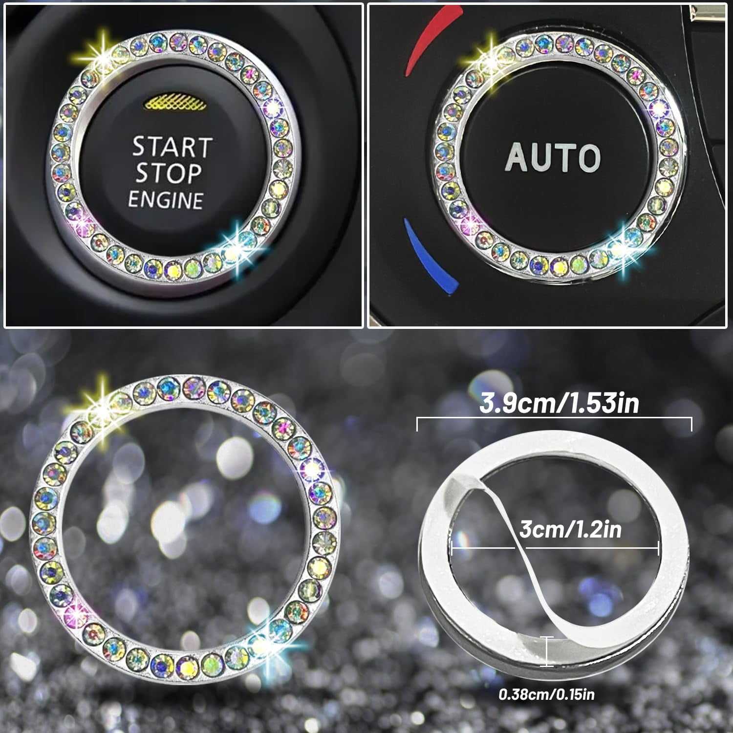 27 Pieces Bling Car Accessories Set for Women, Steering Wheel Covers Universal Fit 15 Inch, Bling Car Coasters, Bling License Plate Frame, Bling Phone Holder, Multicolor Diamond
