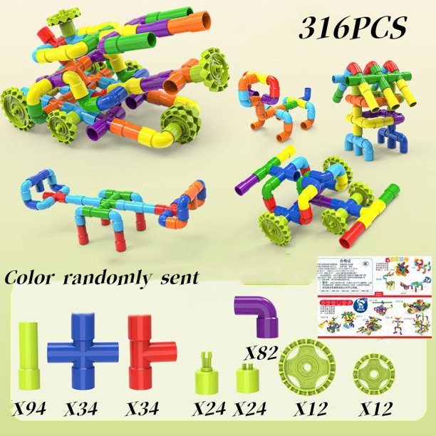 24-316 Uds DIY bloques de construcción de tuberías de agua Montessori montaje de túnel de tubería bloques de plástico juguetes para niños regalos