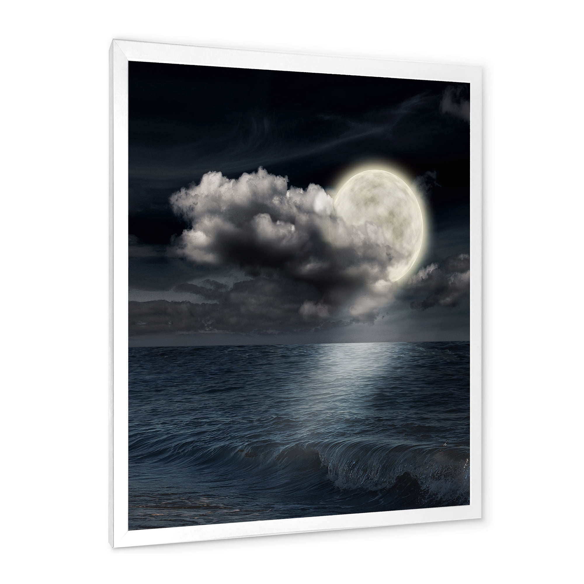 Designart 'Full Moon Night in Cloudy Sky VI' Nautical & Coastal Framed Art Print