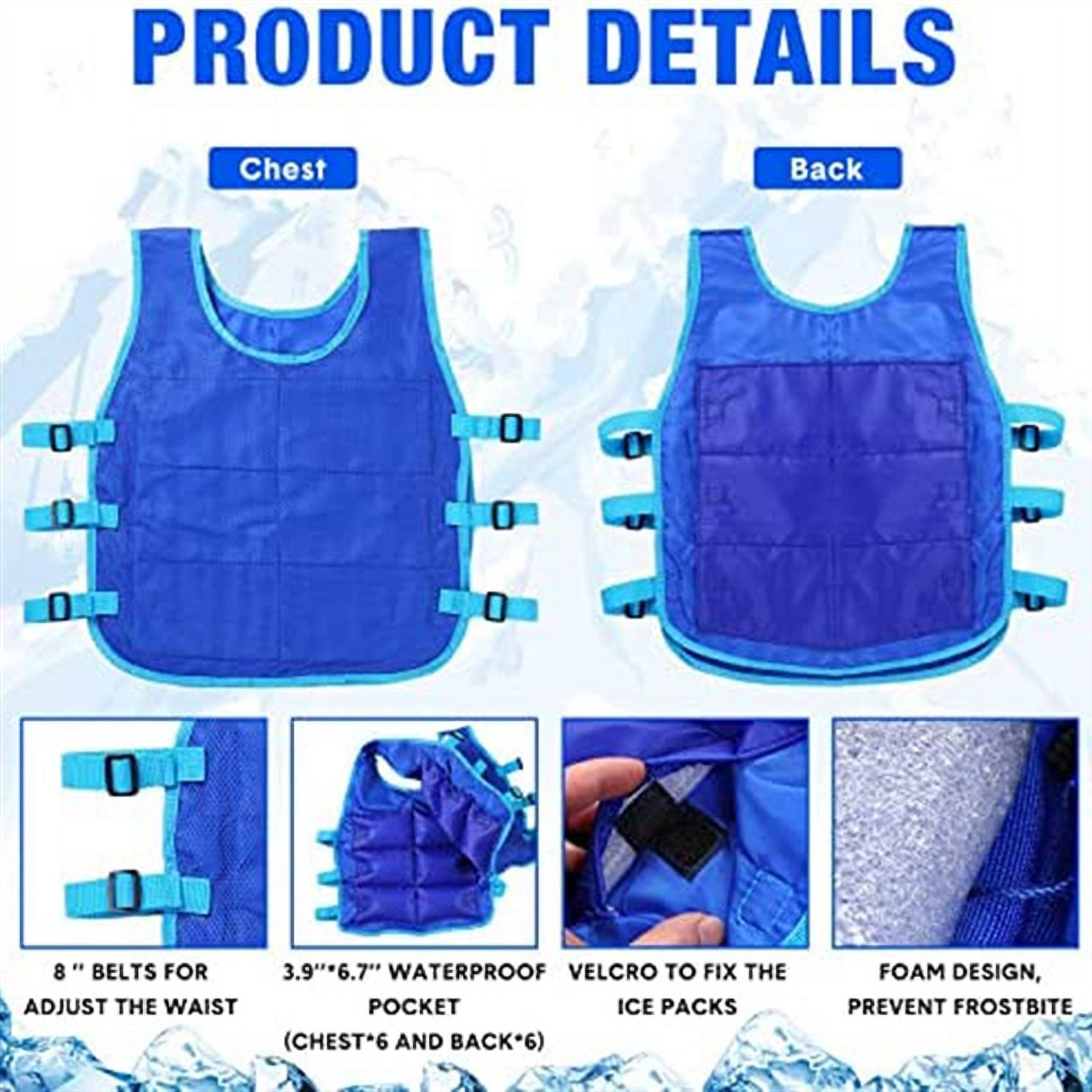 2 Pcs Cooling Vest With 48 Ice Pack Adjustable for Men Women Hot Weather Working Running Fishing Cycling