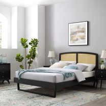Sierra Cane and Wood Full Platform Bed With Angular Legs Black