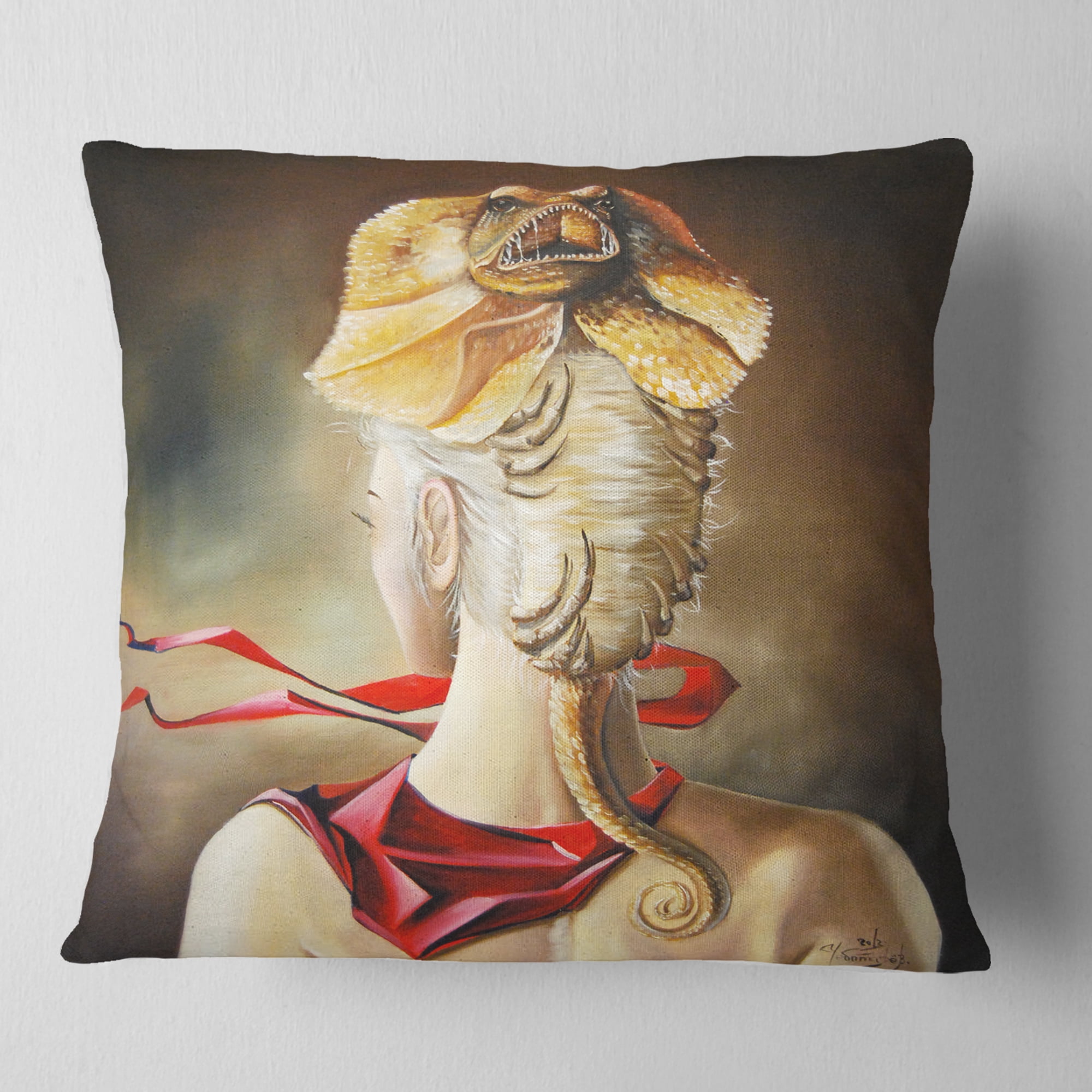 Designart Girl with Surreal Hat - Abstract Portrait Throw Pillow - 18x18