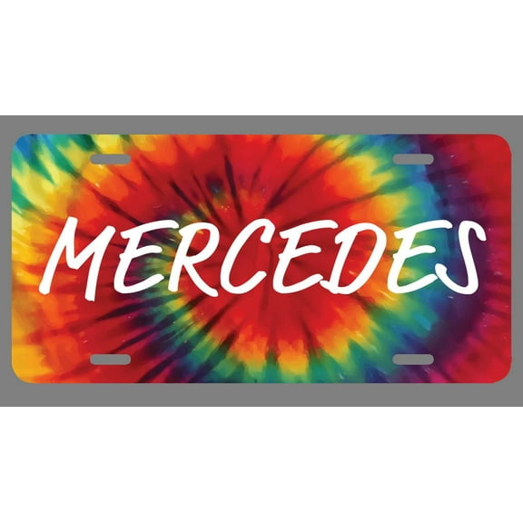 Mercedes Name Tie Dye Style License Plate Tag Vanity Novelty Metal | UV Printed Metal | 6-Inches By 12-Inches | Car Truck RV Trailer Wall Shop Man Cave | NP1502