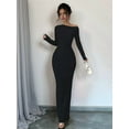 thumbnail image 2 of Women'S Fall Spring Fashion Long Sleeve Floral Print Tight Fitted Party Club Ruched Maxi Dresses Pure Black XL, 2 of 6