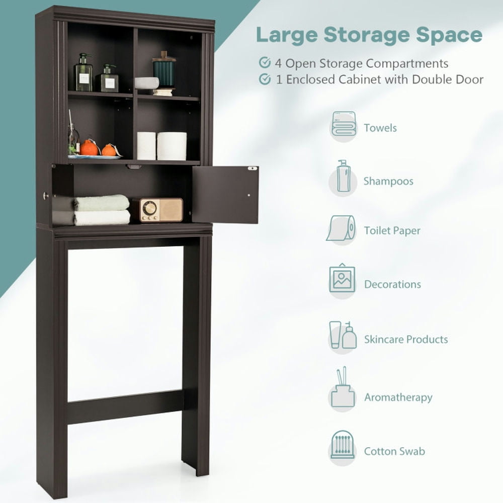 Finihen Toilet Storage Cabinet, Bathroom Cabinet Organizer, Over the Toilet Storage Cabinet with 4 Open Compartments, for Bathroom, Brown