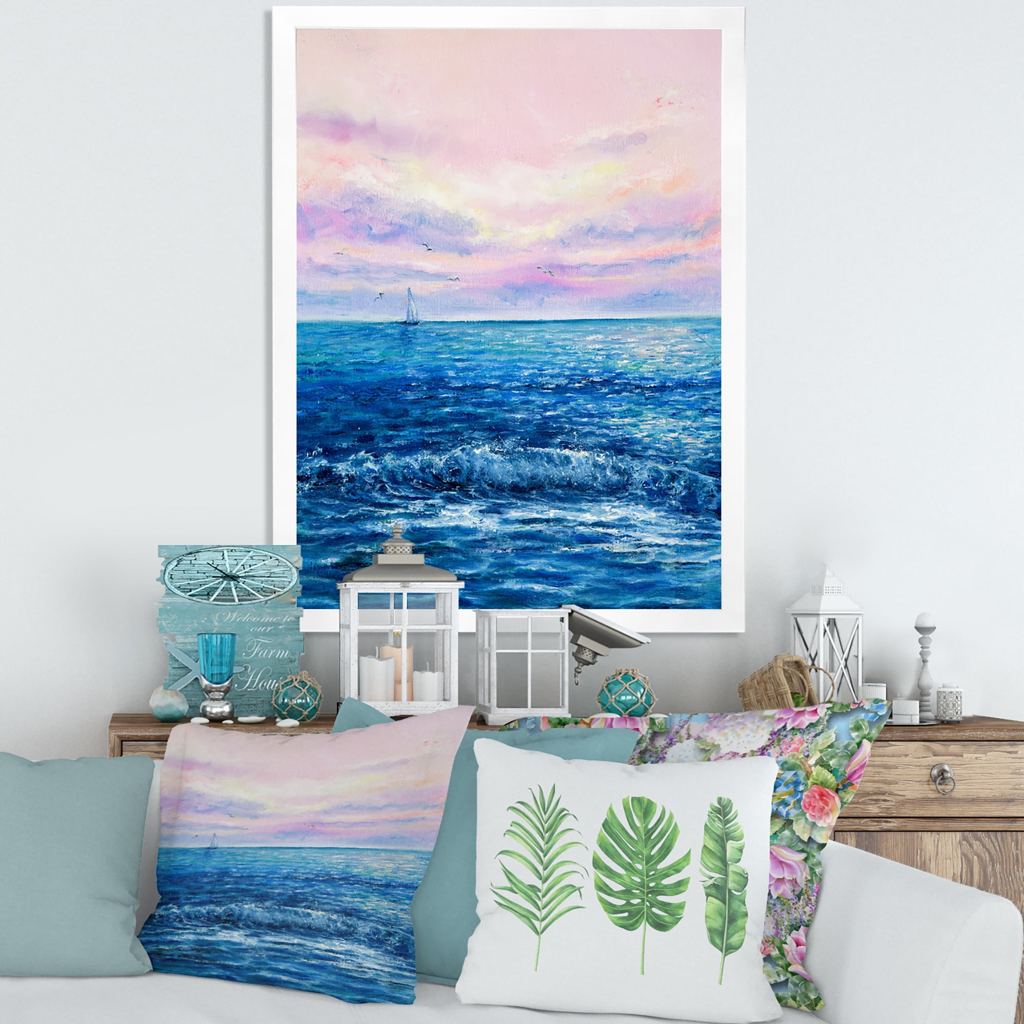 Designart 'Sunrise Glow On The Ocean Waves II' Nautical & Coastal Framed Art Print
