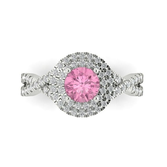 1.3125 ct Round Cut Simulated Pink Diamond Halo Engagement Ring for Women in 14K White Gold