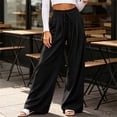 thumbnail image 3 of Byworldtasic Women's Flowy Pleated Trousers Elastic Waist Loose Fit Palazzo Business Casual Lounge Pants with Pockets, 3 of 7