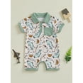 thumbnail image 3 of BemeyourBBs Baby Boy Fish Print Romper Half Button Collared Short Sleeve Bodysuit, 3 of 9