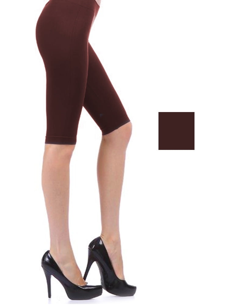 Seamless Solid Brown Shorts Tight Knee Length Spandex Stretch Athletic
