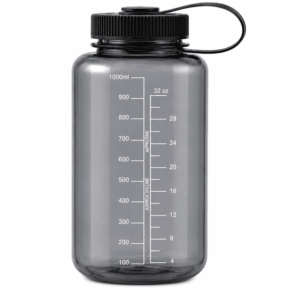 Water Bottle,32 oz Wide Mouth Water Bottle with Measurement Markings and Carry Handle, BPA-Free for Gym, Hiking and Travel