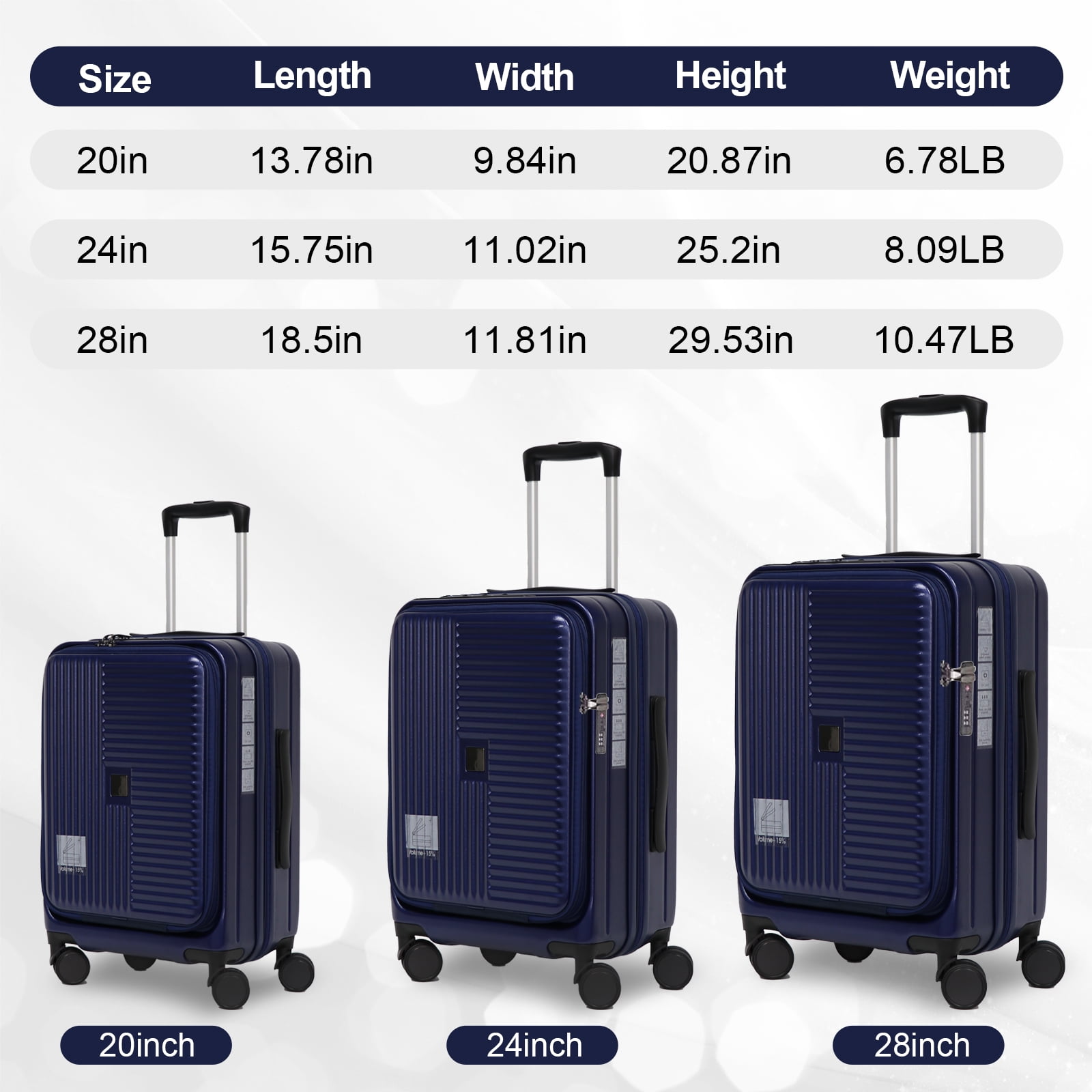 imerelez Hard Shell Suitcases With Wheels,Carry On Luggage Airline Approved With Aluminum Frame, Travel Suitcase 3 Packs