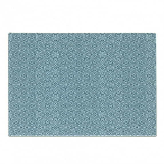 Flower Cutting Board, Interlaced Round Shapes Ornamented with 4 Leaf Petals Print, Decorative Tempered Glass Cutting and Serving Board, Small Size, Slate Blue Pale Blue, by Ambesonne