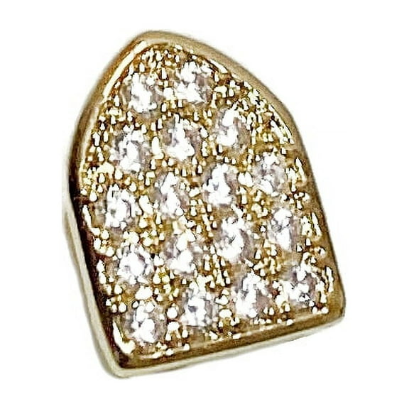14K Gold Plated Single Iced Cap Premium Grillz CZ Flooded Out Micro Pave Top Canine Tooth Slug