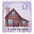 thumbnail image 3 of Log Cabin Shower Curtain, Alphabet Flashcard for L Letter with Image of Log Cabin, Fabric Bathroom Set with Hooks, 69W X 84L Inches Extra Long, Pastel Purple and Pale Chocolate, by Ambesonne, 3 of 3