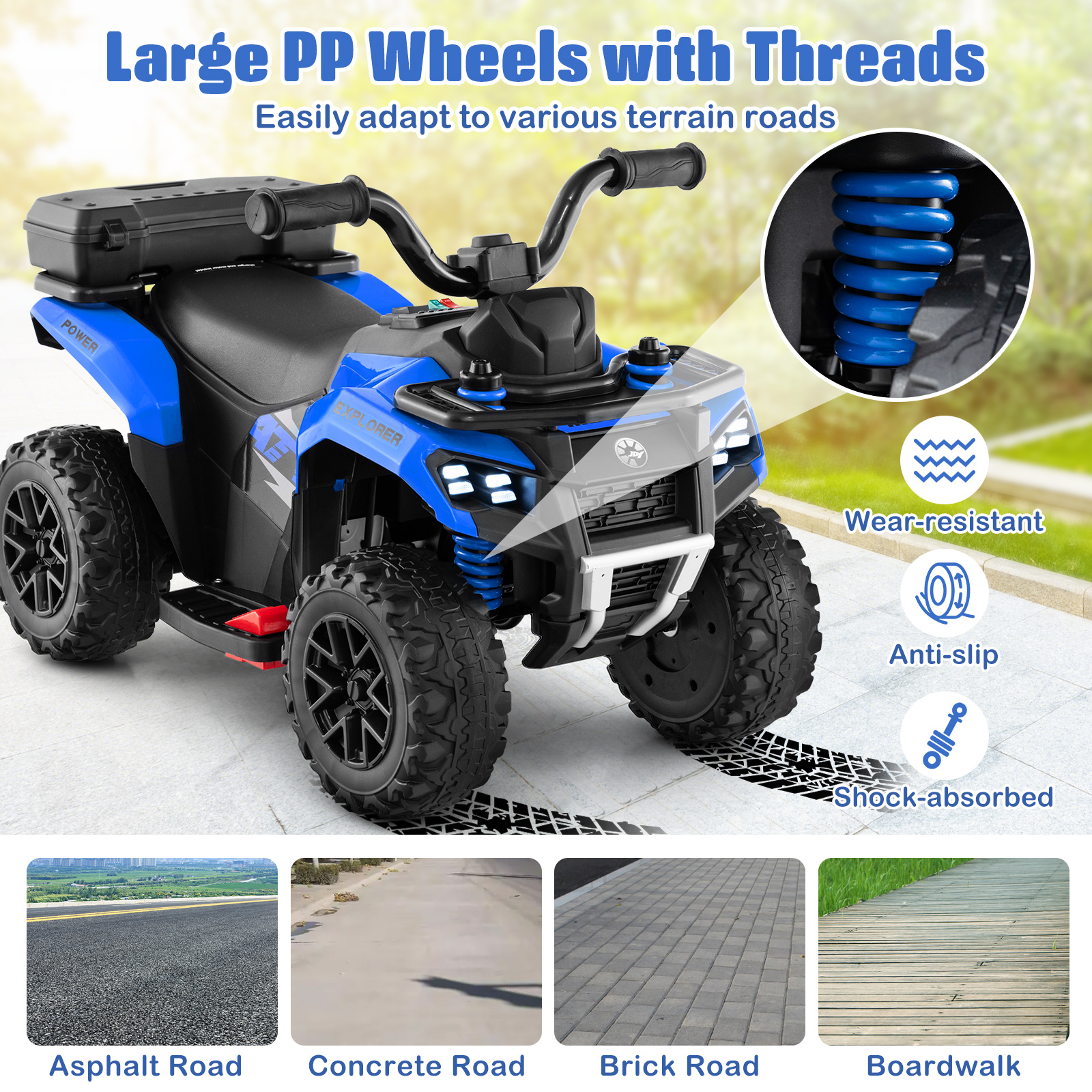 Costway 6V Toddler Ride On Electric Car ATV with Lights & Music & USB Port Storage Box Toy Car Navy