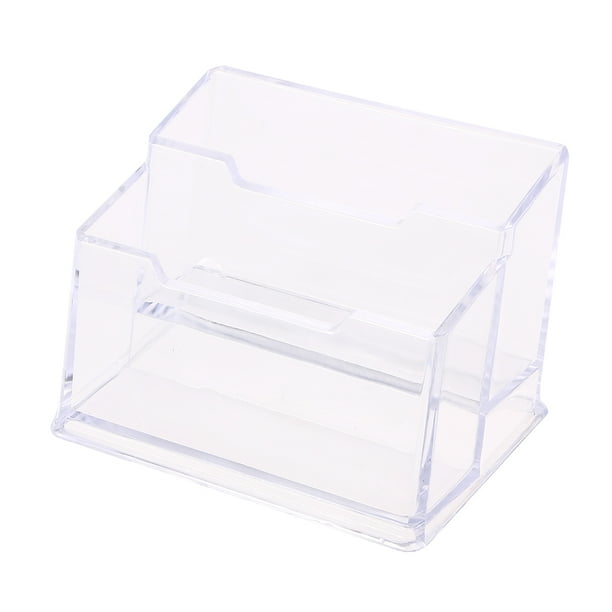 Estuche de acrílico transparente para negocios, expositor de notas de escritorio de 2 niveles, organizador de tarjetas