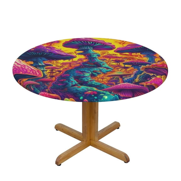 Mushroom Mutation Round Fitted Tablecloths Table Covers Wipeable Waterproof Elastic for Kitchen Dinning Parties Wedding Picnic Medium Fits 45-50 Inch Table Size