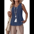 thumbnail image 3 of Camisetas de Sin Mangas para Mujer, Blusas Informales Holgadas con Cuello en V, Blusas Tipo Túnica, Azul Oscuro, Talla M, 3 of 9
