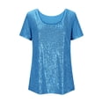 thumbnail image 4 of Ruyang Girls Short Sleeve Shirts Ribbed Knit Scoop Neck Sparkly T-Shirts for Tween Girl Summer Trendy Sequin Tee Tops Summer Clothes, 4 of 6