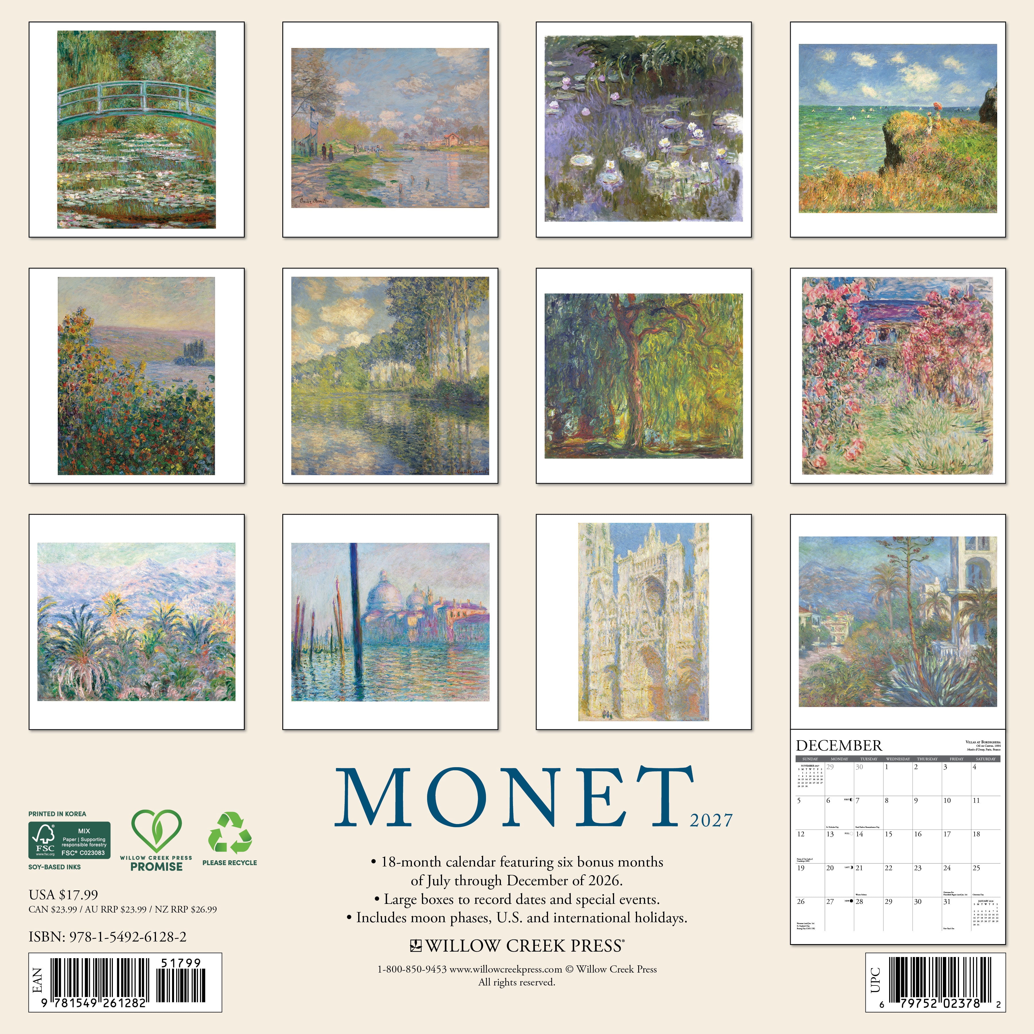 Willow Creek Press, Monet 2027 Wall Calendar