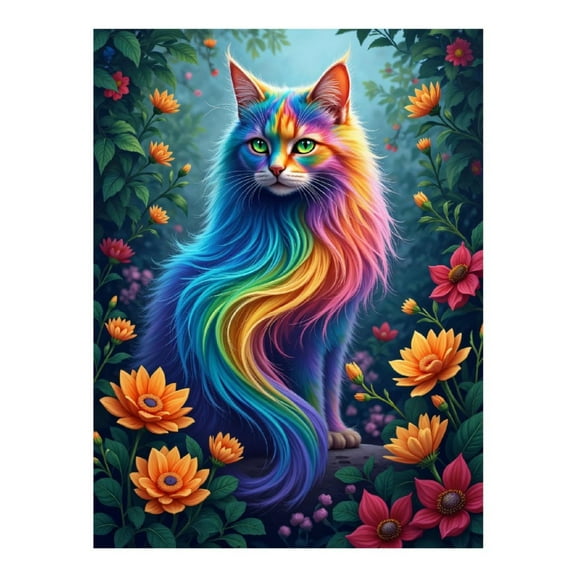 Diamond Art Kit for Adults, Rainbow Cat Floral Fantasy Diamond Painting for Adults Beginners, DIY Diamond Art Painting Kits, 5D Diamond Painting Crafts for Home Decor 12x16 Frameless