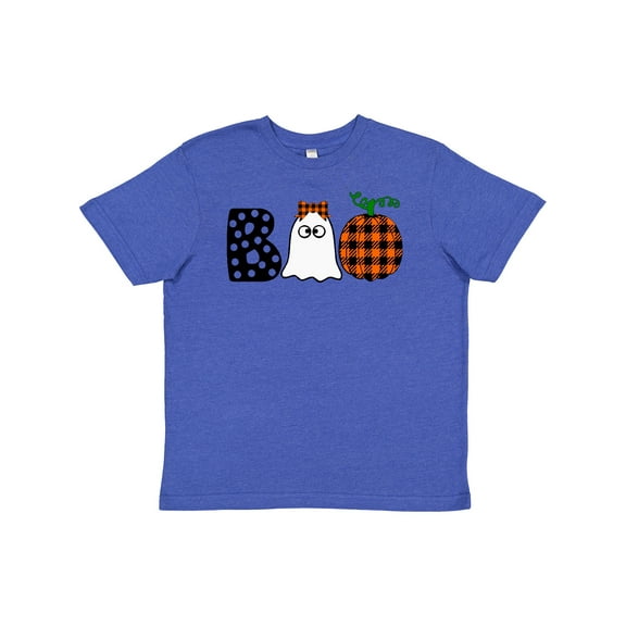 Inktastic Boo Halloween Ghost and Plaid Pumpkin Youth T-Shirt
