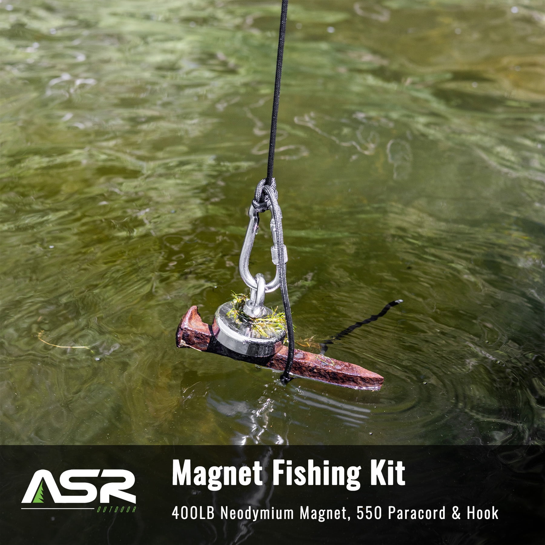 ASR Outdoor 3pc 400lb Neodymium Magnet Fishing Kit with 550 Paracord Magnetic Retrieval Tool Treasure Hunting